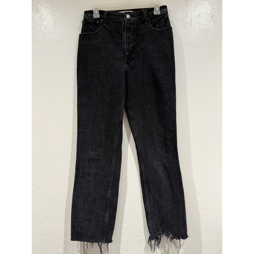 Abercrombie & Fitch Black The 90s Straight Ultra High Rise Jeans Raw Hem 27 4R - Picture 2 of 8